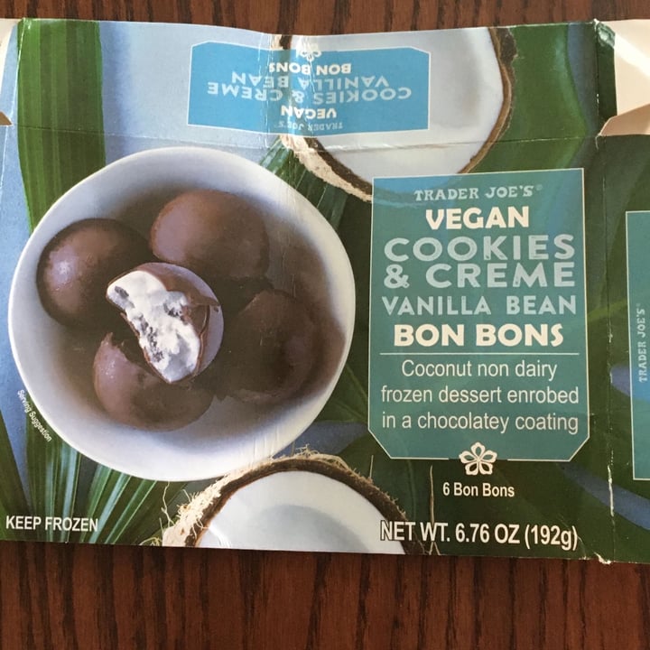 photo of Trader Joe's Vegan Cookies & Cream Vanilla Bean Bon Bons shared by @kmwalkley on  14 May 2022 - review