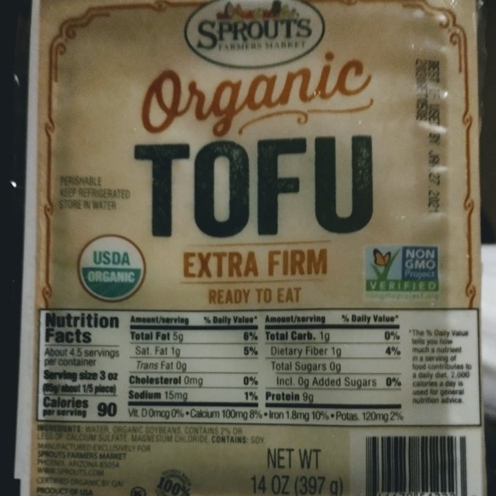 photo of Sprouts Farmers Market Organic Extra Firm Tofu shared by @veg4theanimals on  21 Jan 2021 - review