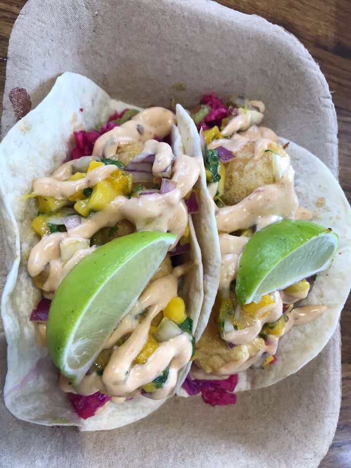 review photo of Vegan Street no-fish tacos, quesadillas (pulled “pork”) burger and brownie shared by @pattym on 08 Apr 2019 - review