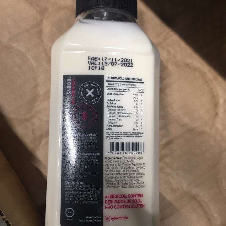 review photo of NotCo Molho Cremoso A Base De Vegetais shared by @scsant on 09 Aug 2022 - review