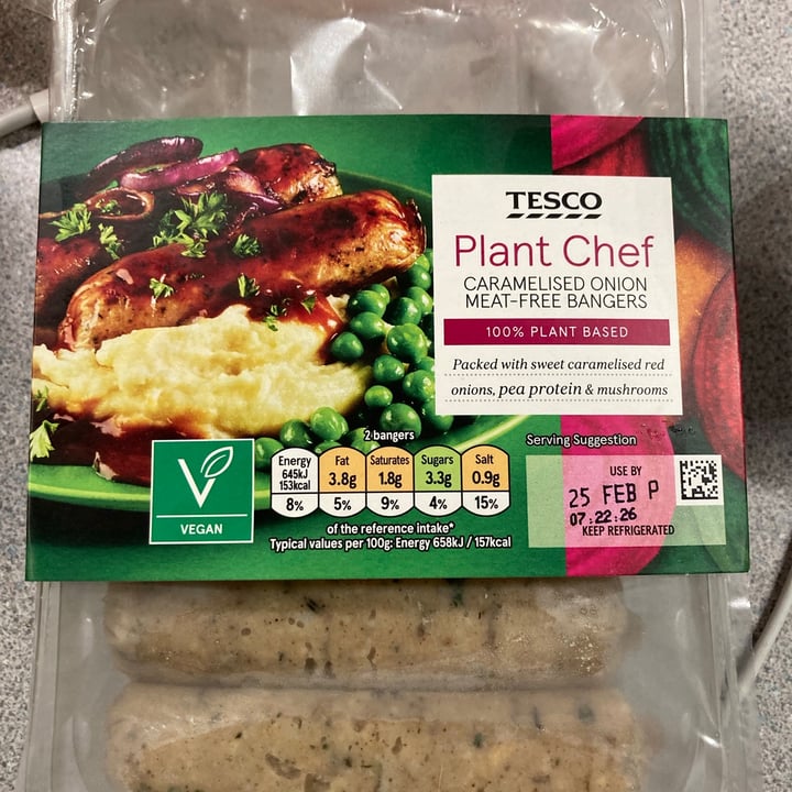 photo of Tesco Plant Chef Caramelised onion meat-free bangers shared by @jontr on  01 Mar 2021 - review