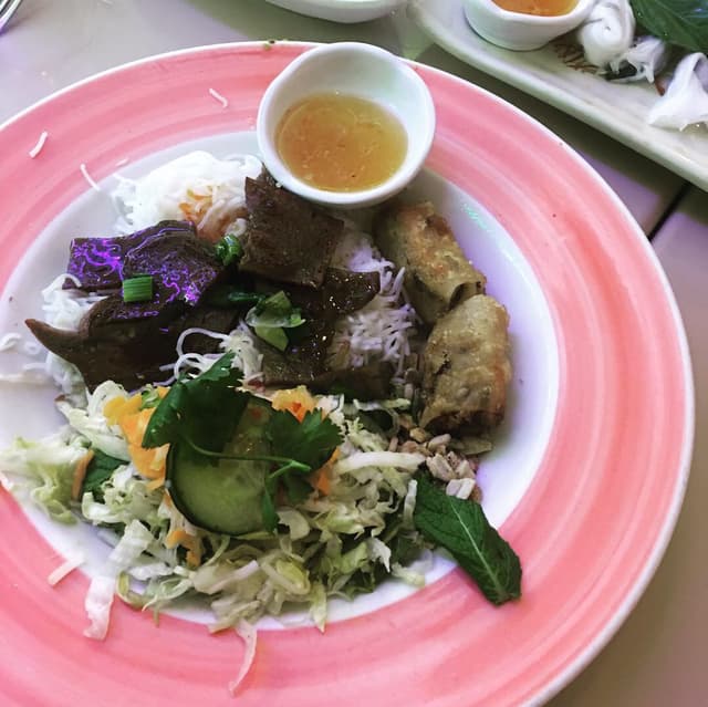 Photo of the dish “BBQ Vegan Meat and Crispy Roll (With Vermicelli)”