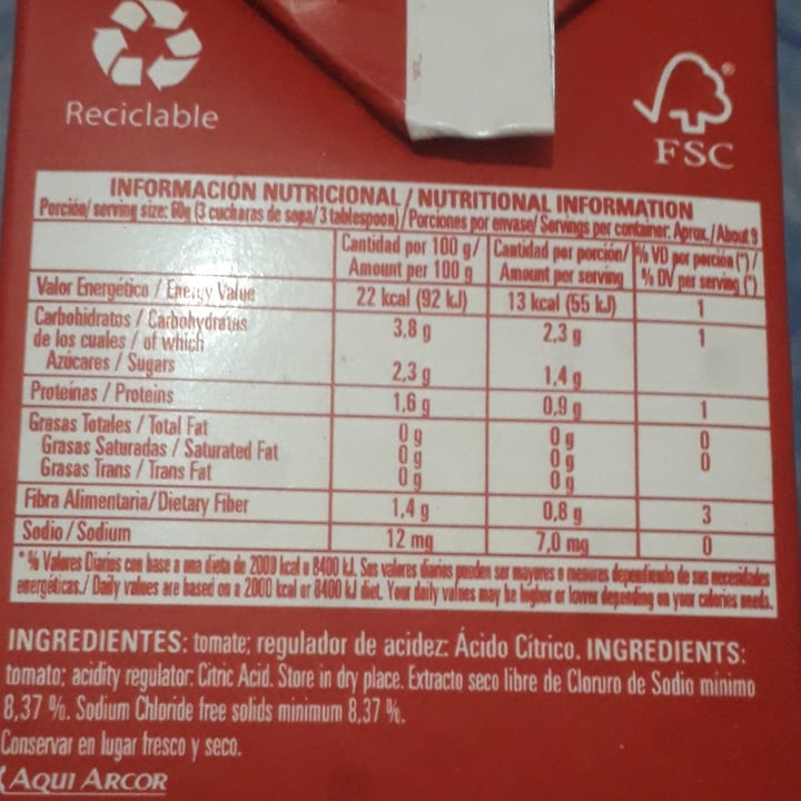 photo of Arcor Pure de tomate shared by @budin2711 on  10 Jan 2021 - review