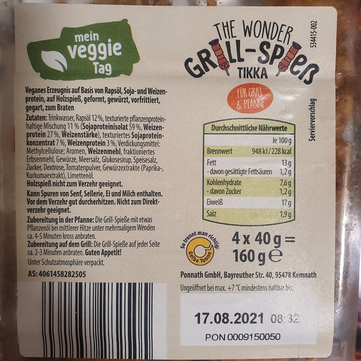 photo of Mein Veggie Tag The wonder Grillspieß tikka shared by @jeanneloani on  05 Aug 2021 - review