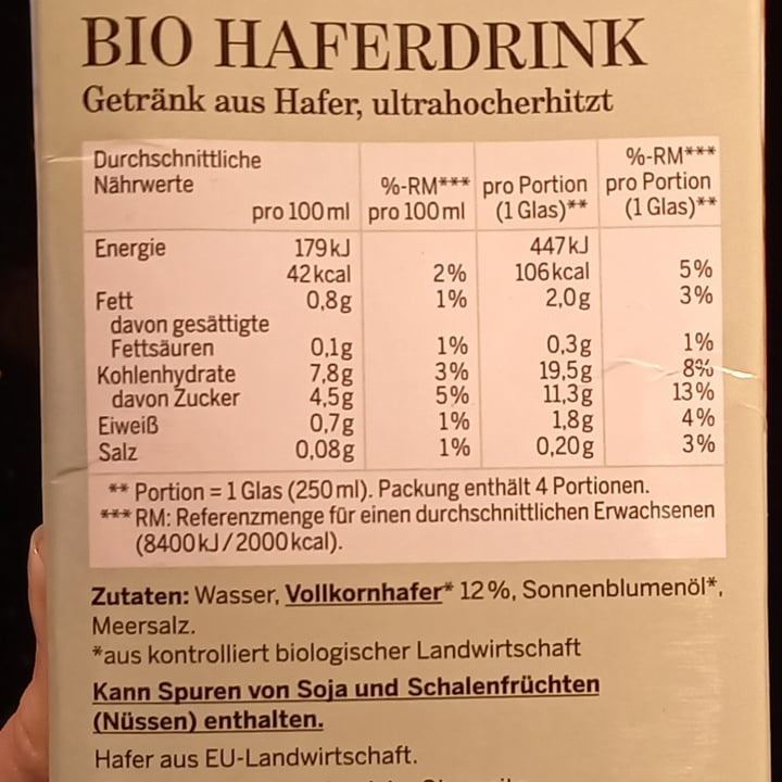 photo of Natur Gut Bio Haferdrink shared by @anameier on  22 Jan 2021 - review