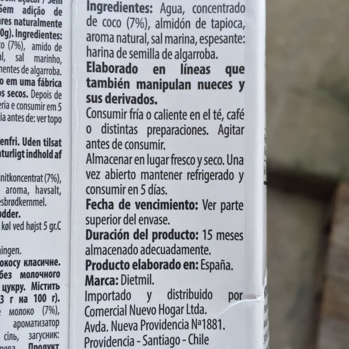 photo of Dietmil Bebida Vegetal De Coco shared by @dari on  03 Aug 2020 - review