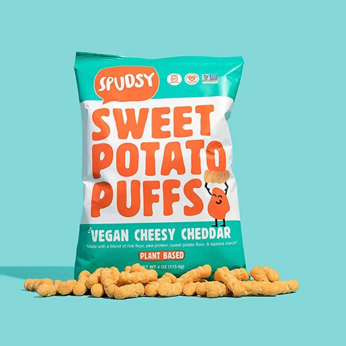 Sweet potato puffs vegan, gluten free snacks plantbased, allergen