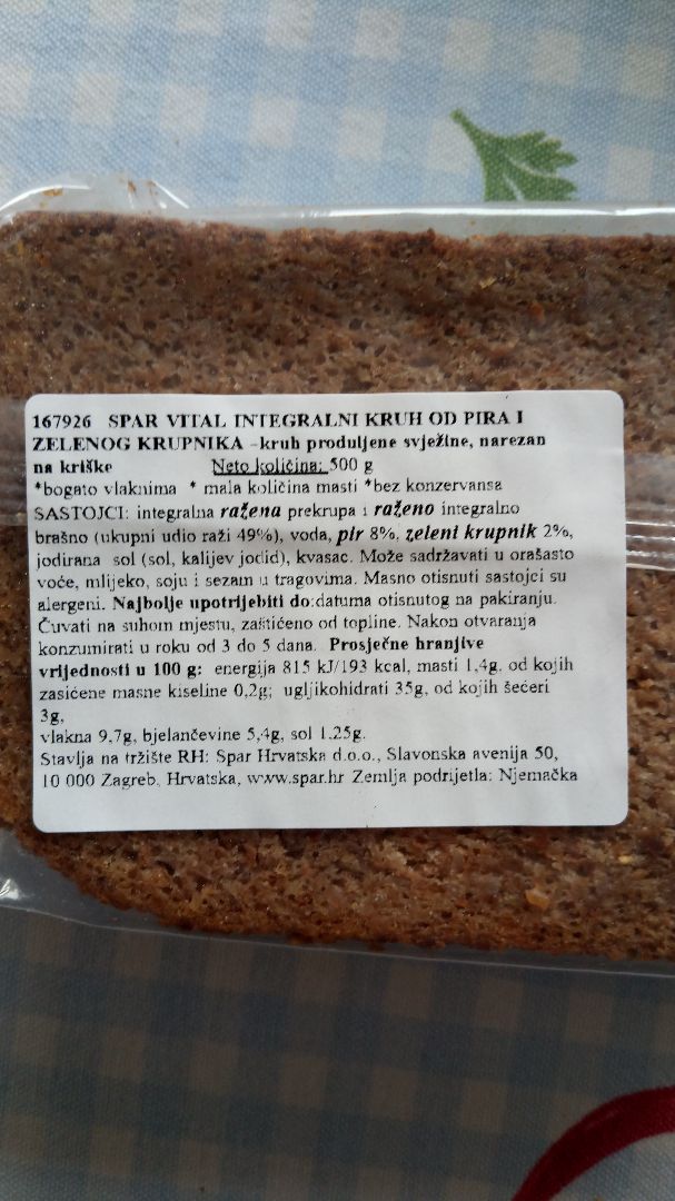 photo of Vital Integralni kruh od pira i zelenog krupnika shared by @leica257 on  30 May 2019 - review