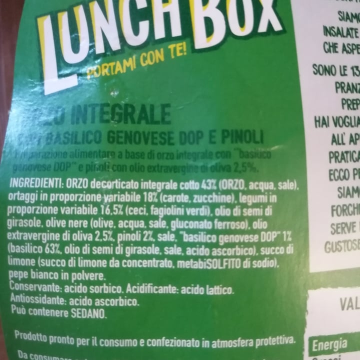photo of Zerbinati Lunch Box Orzo Integrale con Basilico Genovese Dop e Pinoli shared by @cadodi on  02 Aug 2022 - review