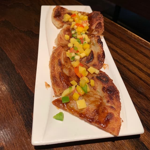 Photo of the dish “Scallion Pancakes w/ Mango Salsa”