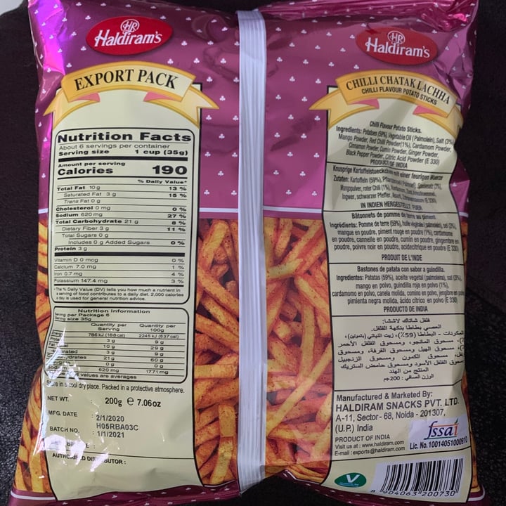photo of Haldiram’s Chili Chatak Lachha shared by @tangoujun on  13 May 2020 - review