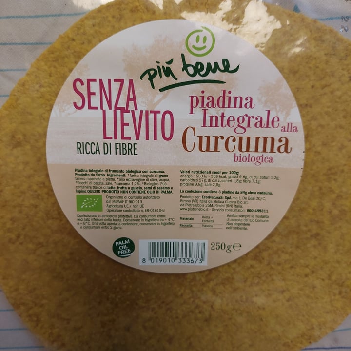 photo of Piú bene Piadina integrale alla curcuma shared by @mpaulamanuele on  15 Mar 2022 - review