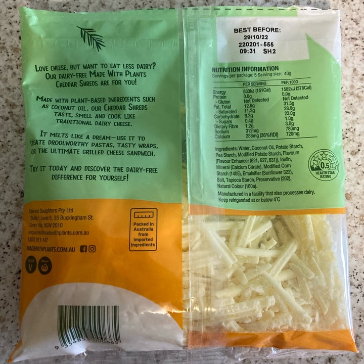 photo of Made With Plants Dairy Free Shredded Cheddar  shared by @disarr on  26 Apr 2022 - review