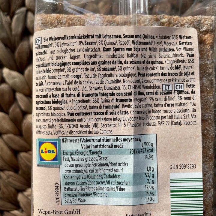 photo of Tastino Bio Crisp Bread quinoa and seeds shared by @chezblanchette on  27 Jan 2022 - review
