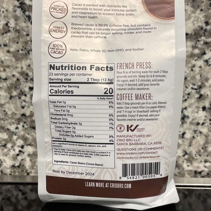 review photo of Crio bru Brewed Cacao French Roast shared by @choliebot on 10 Nov 2021 - review