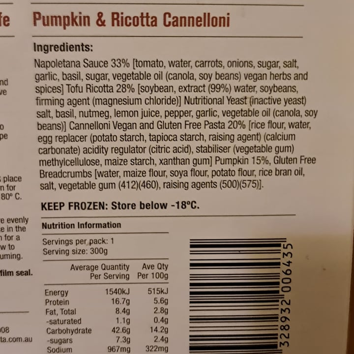 photo of Tutto Pasta Pumpkin & Rivotta Cannelloni shared by @savetheworldwithkim on  23 Feb 2022 - review