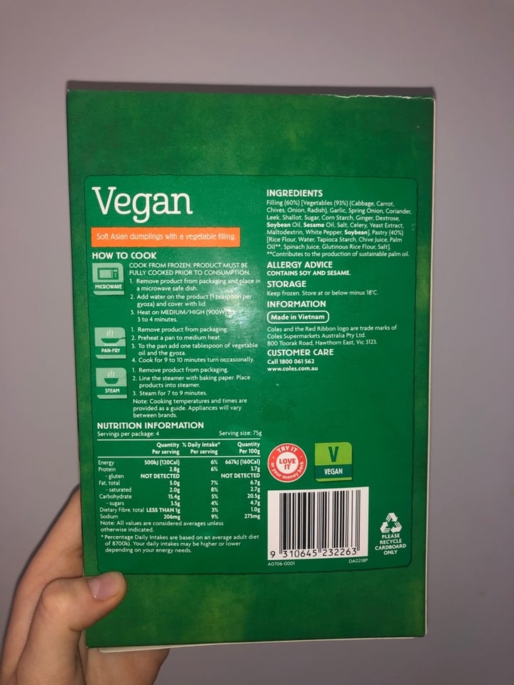 review photo of coles vegan coles vegan gyozas shared by @tanieshalynette on 02 Jan 2020 - review
