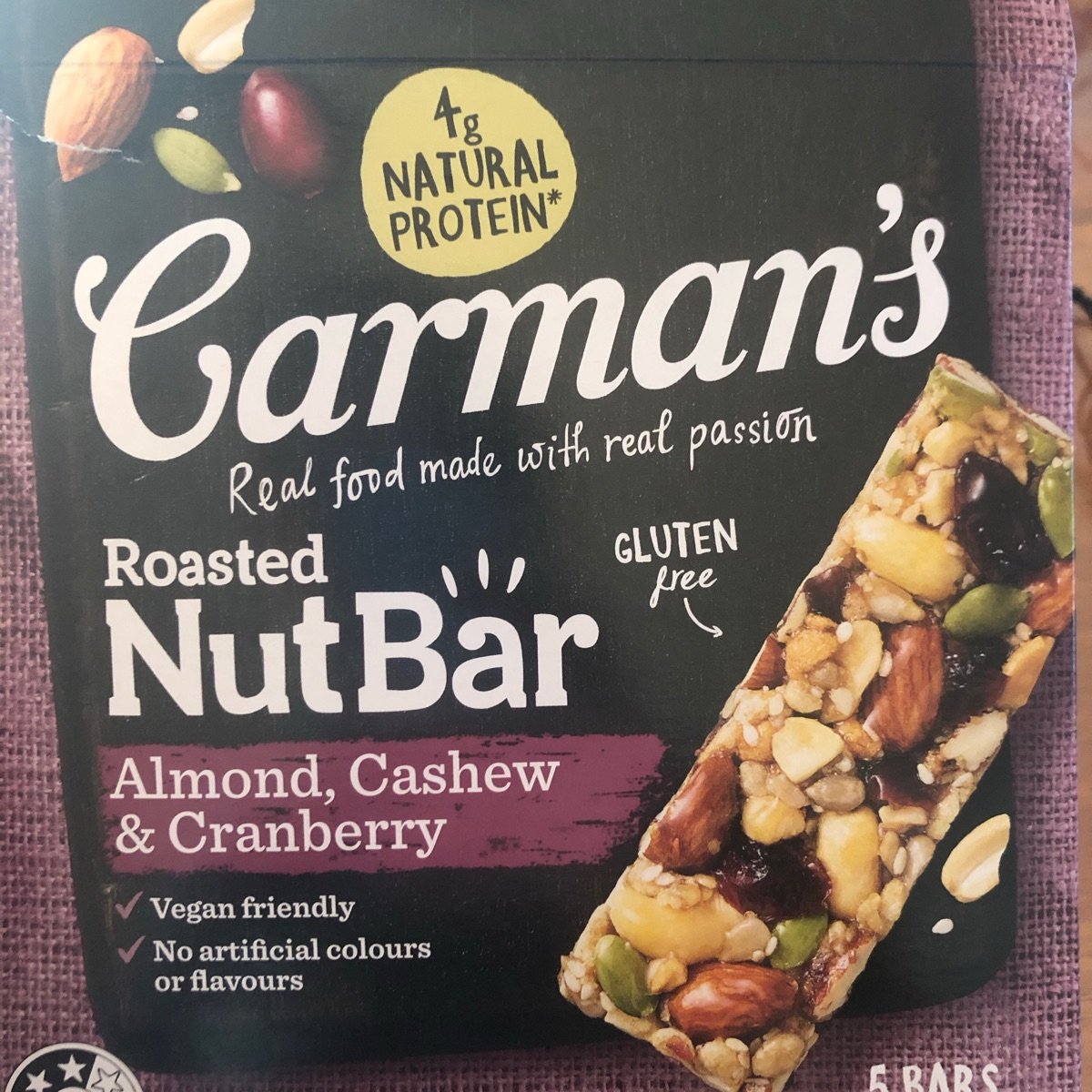 Nutbar Almond, Cashew & Cranberry Roasted NutBar from Carman's - Vegan Product ...