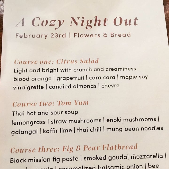 photo of Flowers & Bread Vegan Pop-Up Cozy Night Out shared by @40yearvegan on  25 Feb 2019 - review