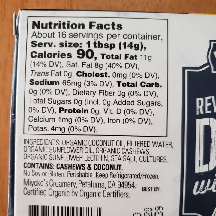 photo of Miyoko's Creamery European Style Cultured Vegan Butter Hint of Sea Salt shared by @teregami on  18 Aug 2020 - review