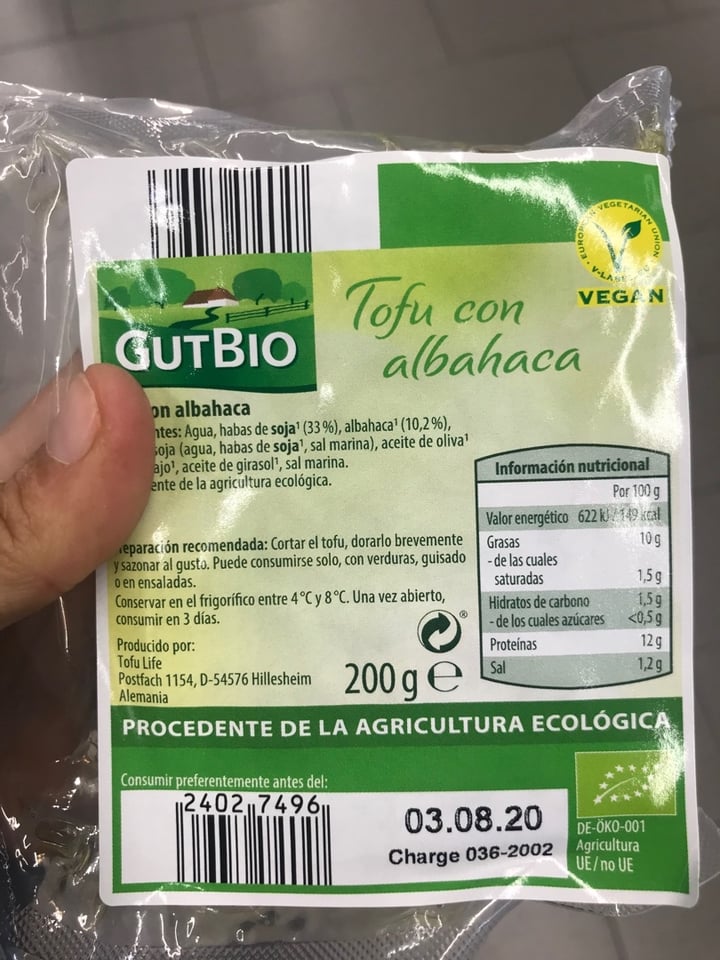 photo of GutBio Tofu con Albahaca shared by @espe on  06 Mar 2020 - review