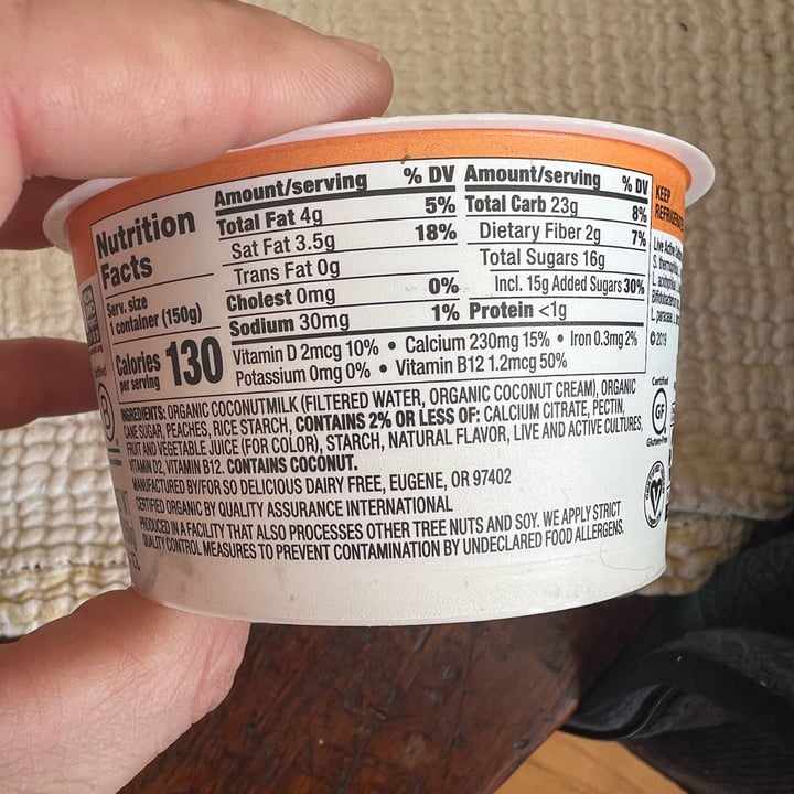 photo of So Delicious nondairy peach yogurt shared by @annielufkin on  03 Nov 2022 - review