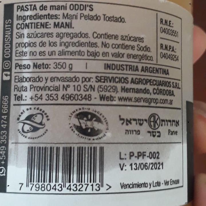 photo of Oddi’s nuts Pasta De Maní shared by @veganargentin on  05 Jan 2021 - review