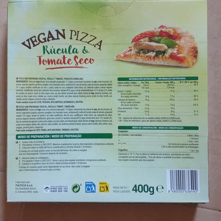photo of Hacendado Vegan Pizza Rúcula & Tomate Seco shared by @absolent on  14 Nov 2021 - review