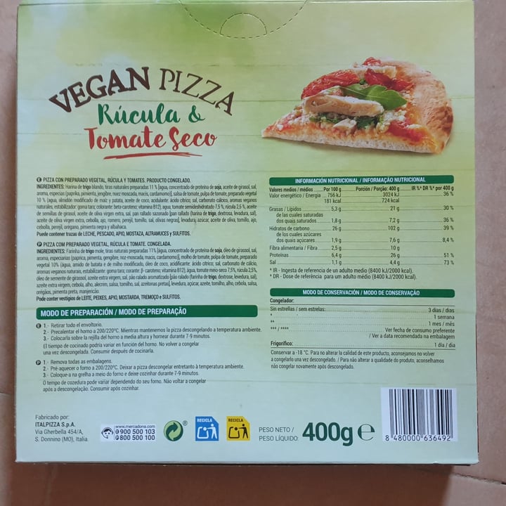 review photo of Hacendado Vegan Pizza Rúcula & Tomate Seco shared by @absolent on 14 Nov 2021 - review