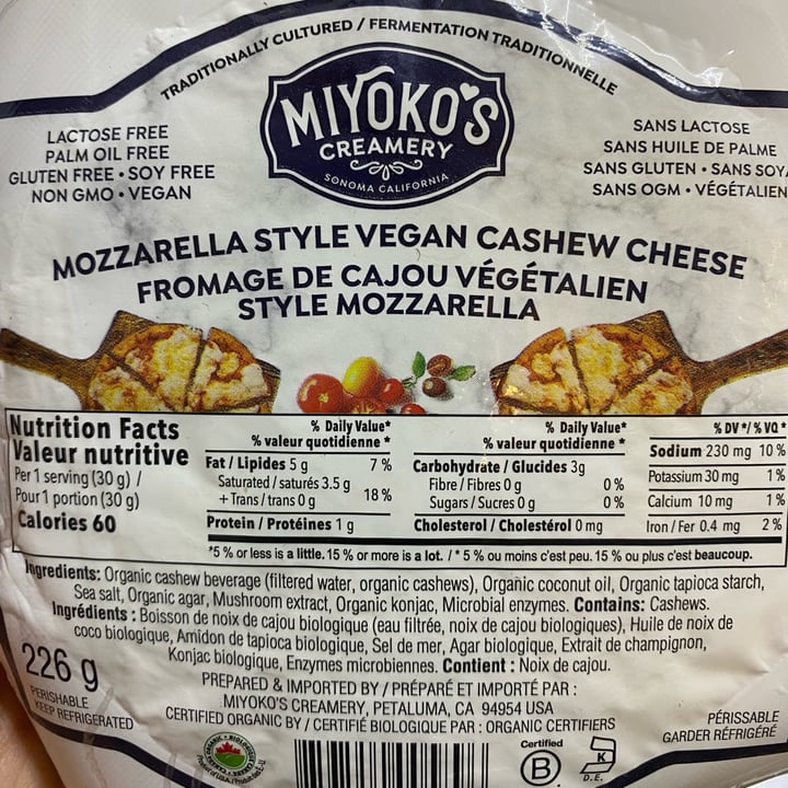 photo of Miyoko's Creamery Organic Cashew Milk Mozzarella Fresh Italian Style shared by @veganforregan on  20 Jan 2022 - review