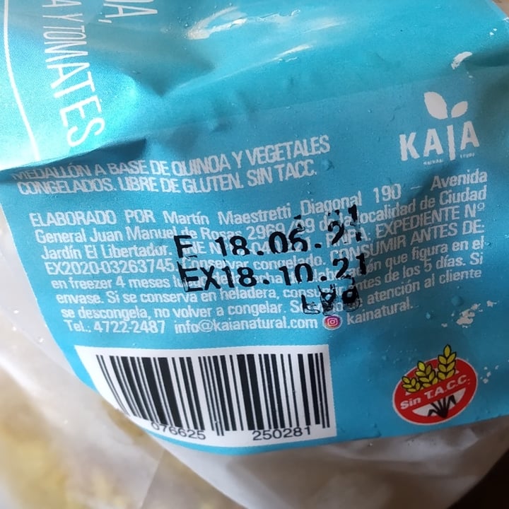 photo of Kaia Natural Foods Medallones de Quínoa, Espinaca y Tomates shared by @mik-belmonte on  08 Jul 2021 - review