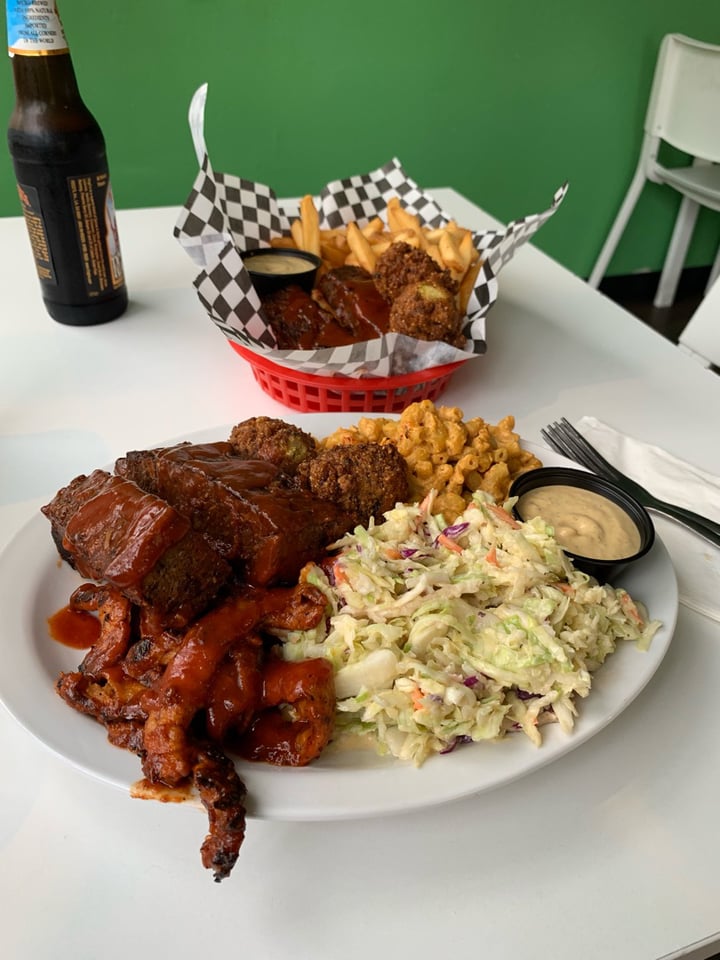 photo of Homegrown Smoker Combo Plate with Smoked Soy Curls, Smoked Ribs, Hushpuppies, Mac no Cheese & Coleslaw shared by @charlenestraw on  28 Aug 2019 - review