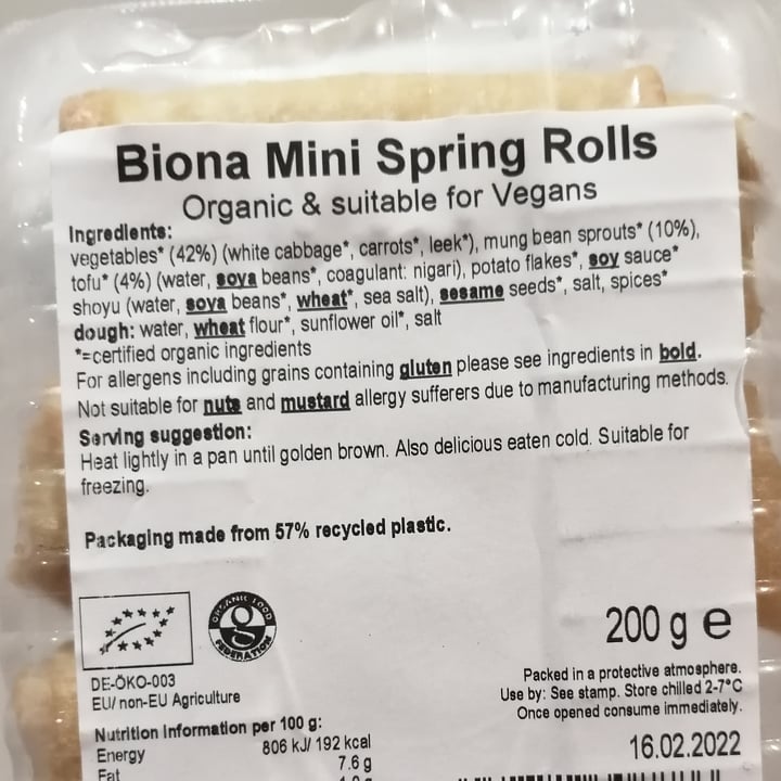 photo of biona organic Mini Spring Rolls shared by @bradipina on  09 Feb 2022 - review