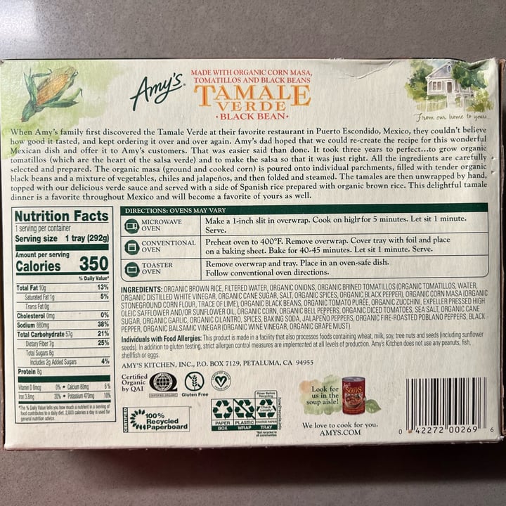 photo of Amy’s Amy's Tamale Verde Black Bean shared by @berryveganplanet on  16 Sep 2022 - review