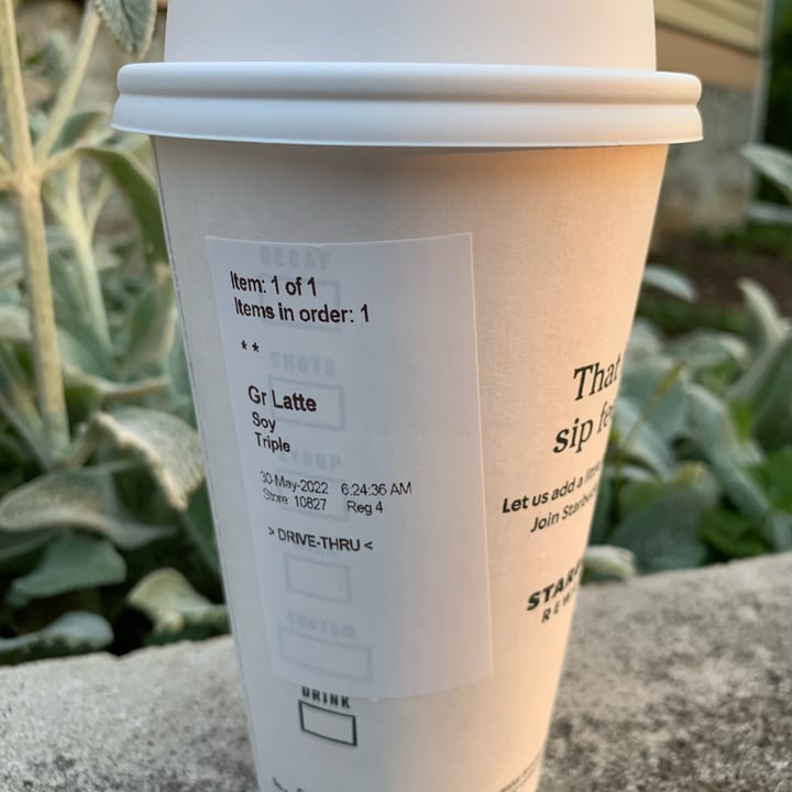 photo of Starbucks Soy Latte shared by @uplandspeaksanctuary on  30 May 2022 - review