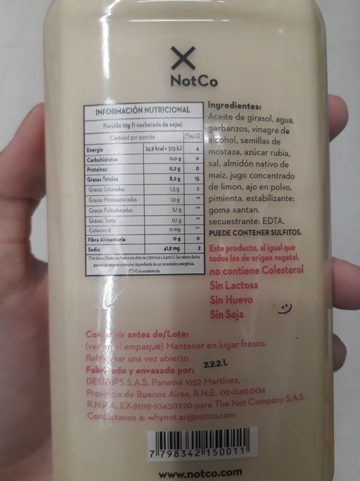 photo of NotCo Not Mayo Original shared by @camilavalenzuela on  10 Dec 2019 - review