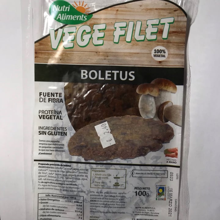 photo of Nutri Aliments Vege Filet Boletus shared by @aitanacomellas on  21 Dec 2020 - review