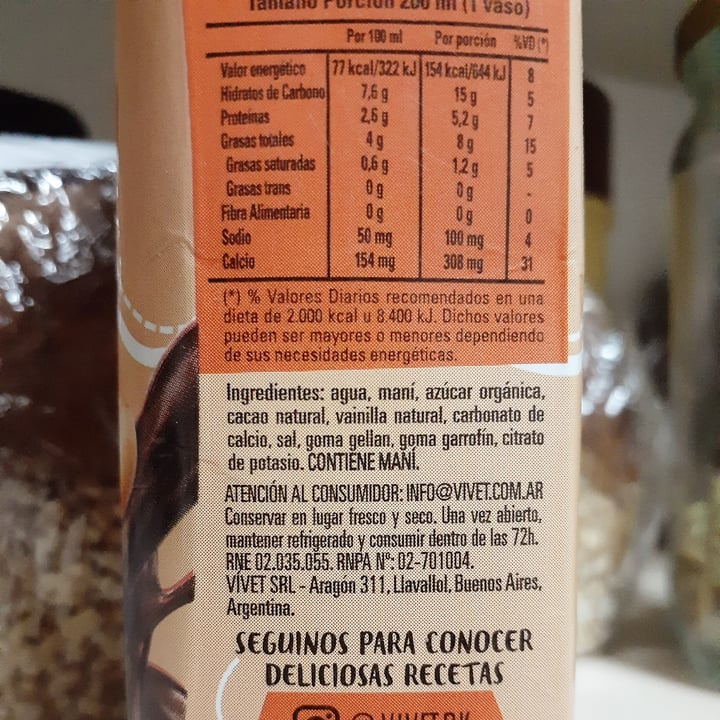 photo of Vívet Leche de Cacahuate Cacao Power 200ml shared by @lalaveg on  08 Nov 2020 - review