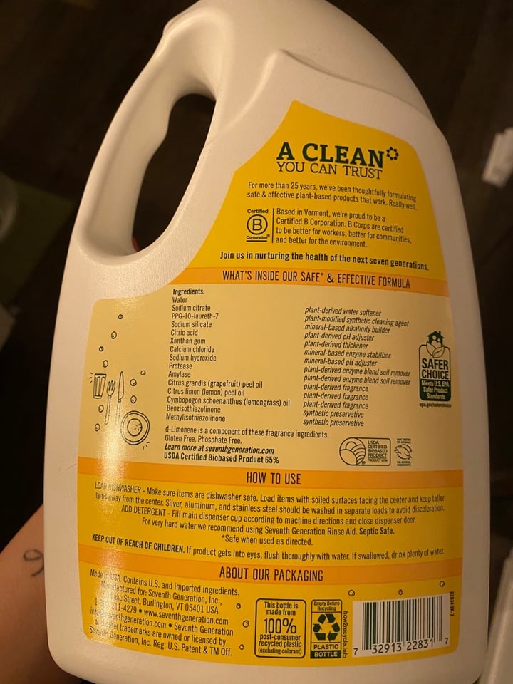 photo of Seventh Generation Dishwasher liquid soap shared by @courtthetort on  23 Jan 2020 - review