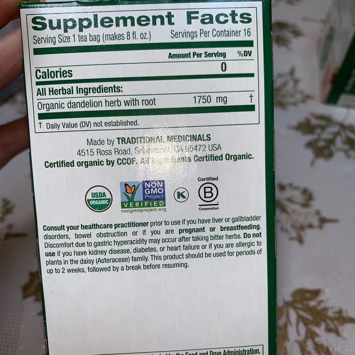 photo of Traditional Medicinals Organic Dandelion Leaf & Root Herbal Tea shared by @usa-ute on  22 Sep 2022 - review