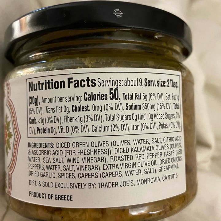 photo of Trader Joe's Olive tapenade with kalamata shared by @kmeregali on  23 Apr 2022 - review