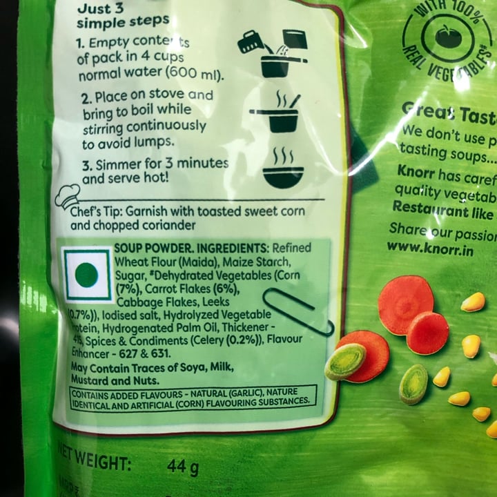 photo of Knorr Knorr Classic Vegetable Soup - Sweet Corn shared by @vegankaran on  20 Jan 2022 - review