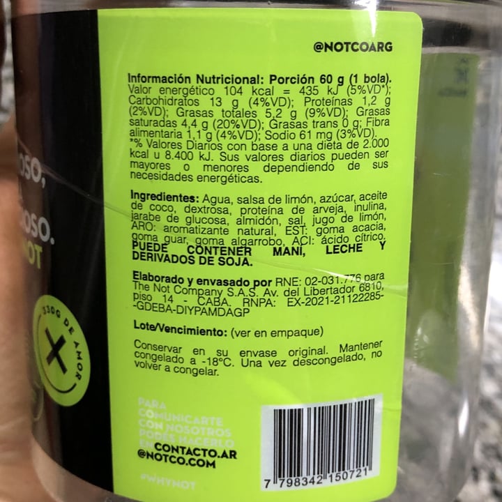 review photo of NotCo Not Icecream Mousse de Limón shared by @moorfernandez on 13 Jul 2022 - review