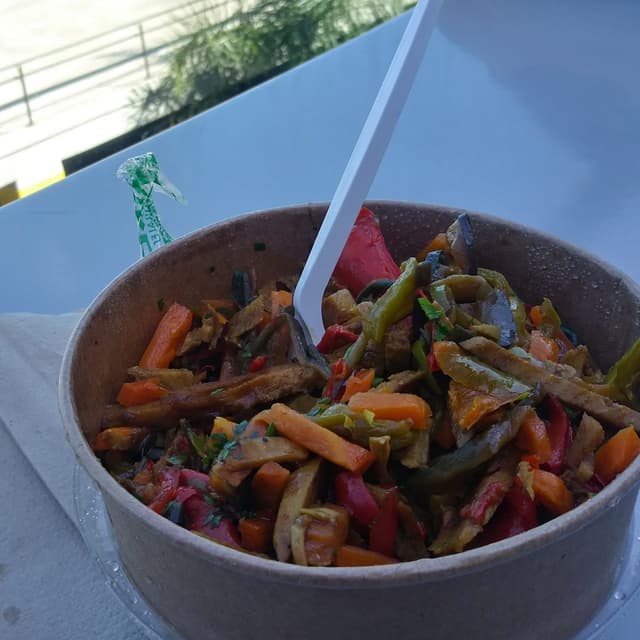 Photo of the dish “Chop suey de seitan y canelon de espinaca”