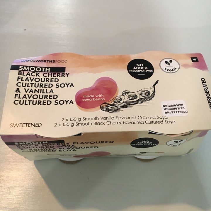 photo of Woolworths Food Smooth Black Cherry Flavoured Cultured Soya shared by @mailidyer on  22 Mar 2020 - review
