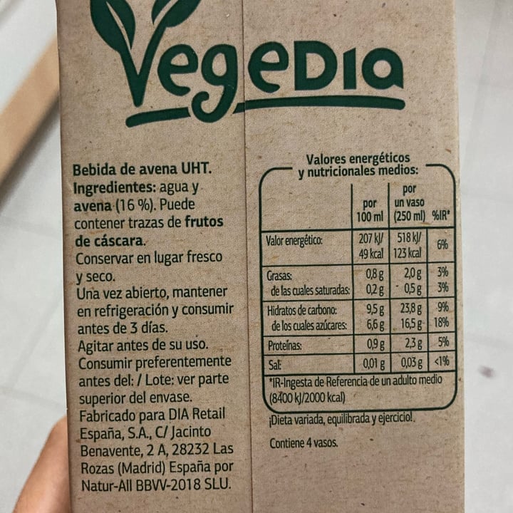 photo of Vegedia Bebida de Avena shared by @marianaimb on  28 Oct 2021 - review