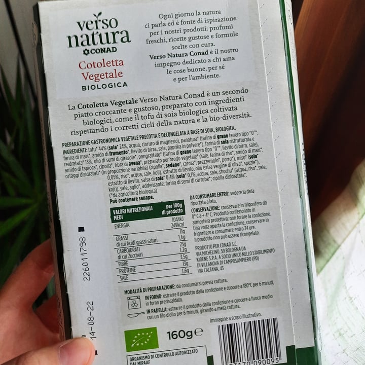 photo of verso natura conad Cotoletta Vegetale Biologica shared by @biotwins on  15 Sep 2022 - review