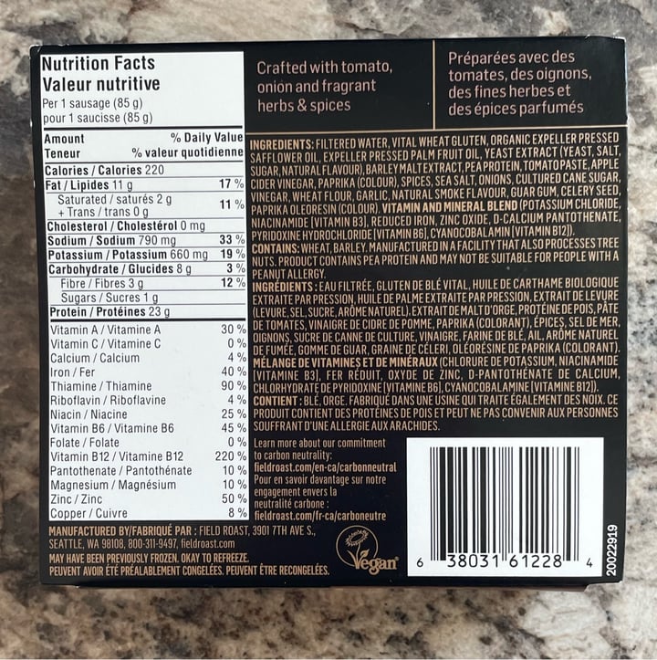 review photo of Field Roast Classic Smoked Plant-based Frankfurters shared by @bjvn on 30 Mar 2022 - review