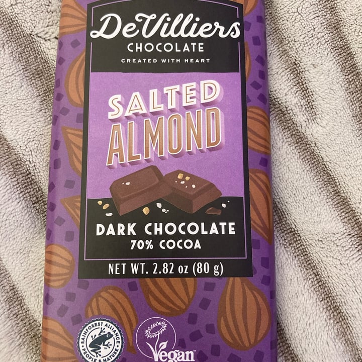 photo of De Villiers Chocolate Devilliers Chocolate Salted Almond Dark Chocolate shared by @garethlawrence on  21 Oct 2021 - review