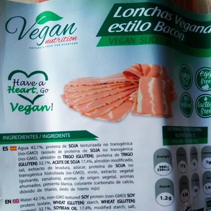 photo of Vegan Nutrition Lonchas Veganas Estilo Bacon shared by @veg-ana on  07 Jan 2022 - review